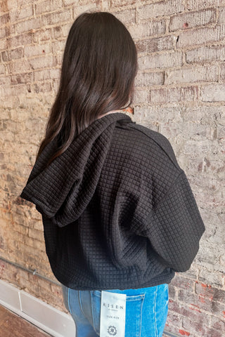 Black Quarter Button Hoodie