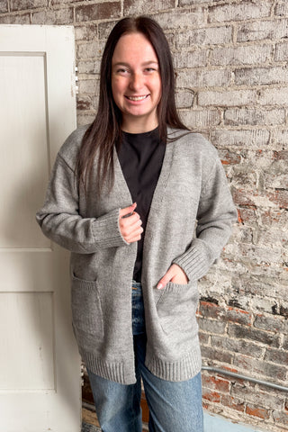 Heather Grey Open Front Sweater Cardigan (+Curvy)