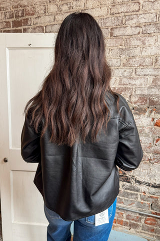 Black Washed Faux Leather Top