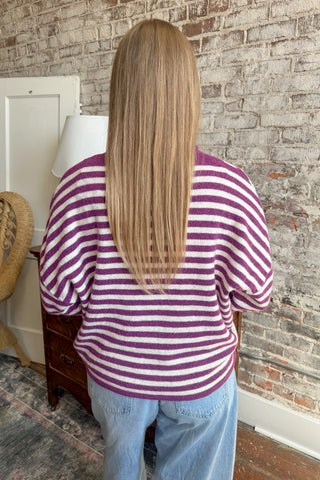 The Weekend Stripe Plum Cardigan
