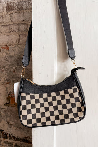Mandy Black Checkered Crossbody Bag