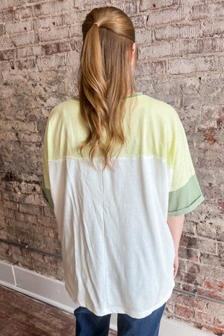 Mint Green Color Block Short Sleeve Top