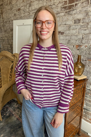 The Weekend Stripe Plum Cardigan
