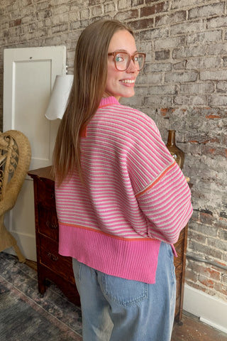 Pink Color Pop Striped Sweater