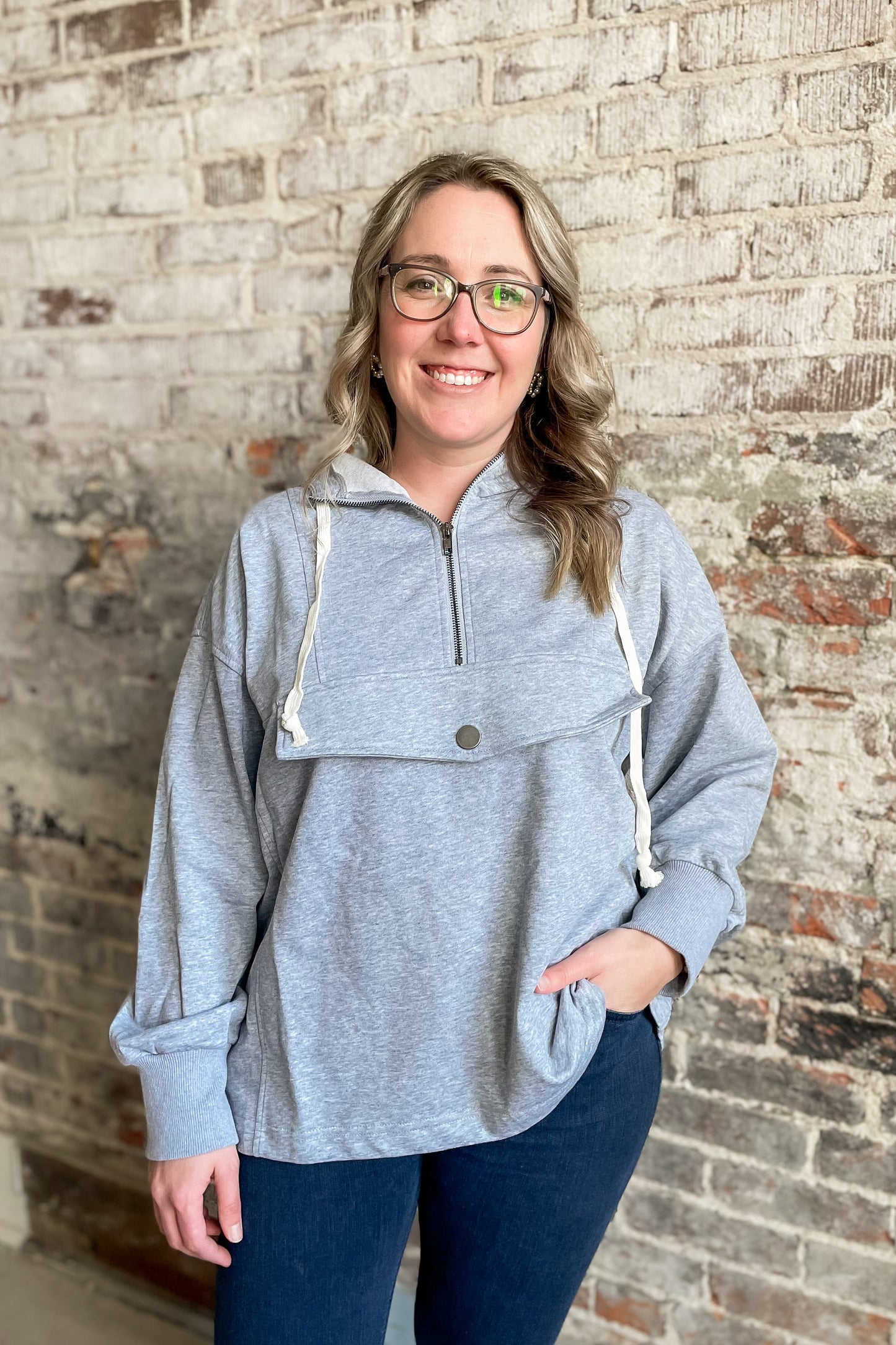 Heather Gray Snap Button Hoodie