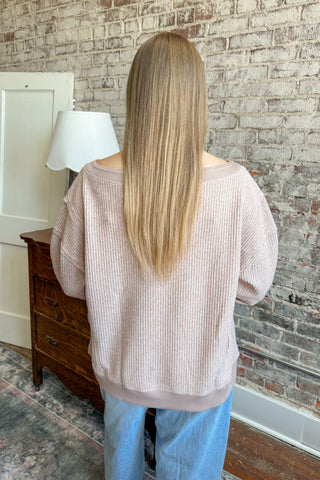 Mocha Waffle Knit Boat Neckline Pullover