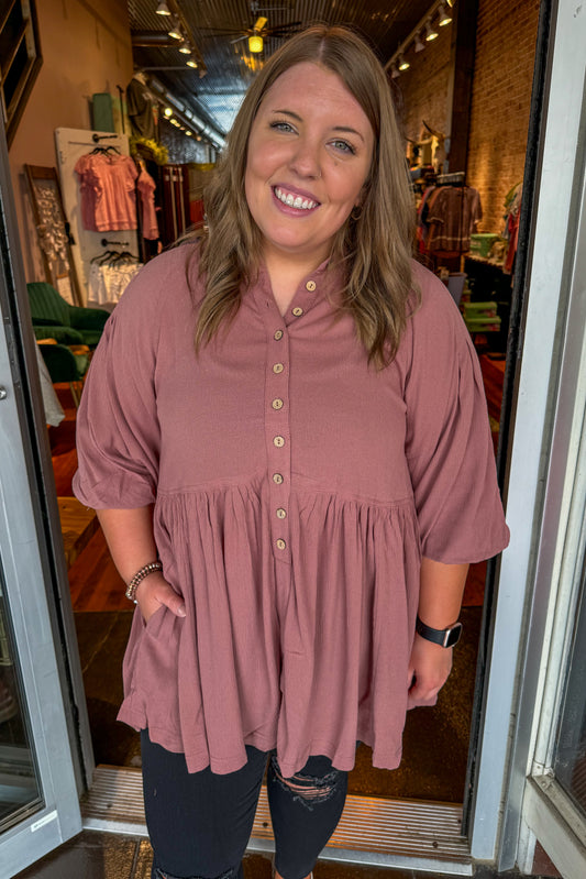 Shelly Mauve Button Tunic Top