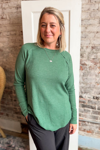 Judy Green Waffle Long Sleeve Curvy Top