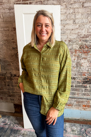 Missy Olive Textured Stripe Long Sleeve Top