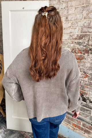 Mocha Button Up Bubble Sleeve Sweater