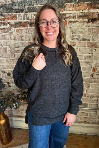 Black Brushed Melange Oversized Sweater (+Curvy)