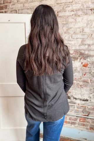 Judy Black Waffle Long Sleeve Curvy Top