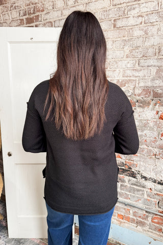 Black Quarter Button Sweater Top (+Curvy)