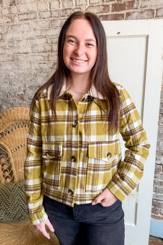 Plaid Brushed Faux Fur Contrast Jacket