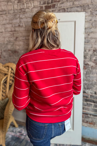 Seasons Greetings Red Stripe Sweatshirt Top