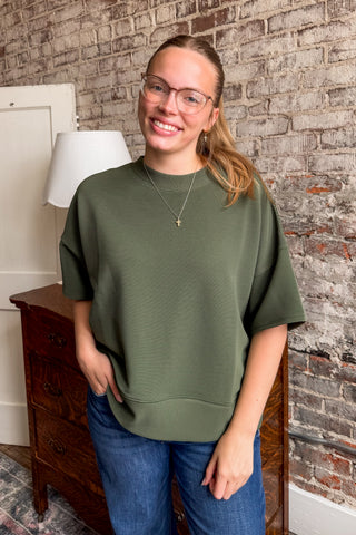 Army Green Textured Everyday Top