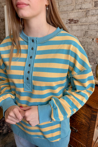 Golden Hour Striped Henley Sweatshirt