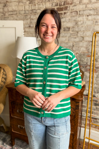 Evergreen Charm Striped Cardigan