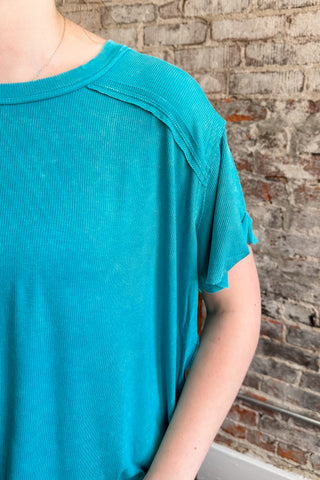 Teal Easy Going Mineral Wash Top