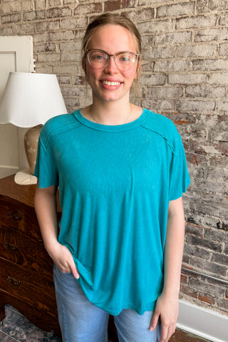 Teal Easy Going Mineral Wash Top