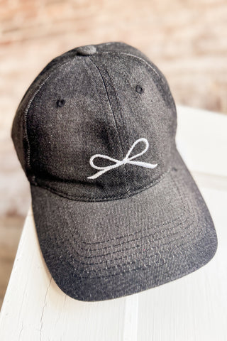 Denim Embroidered Bow Ball Cap