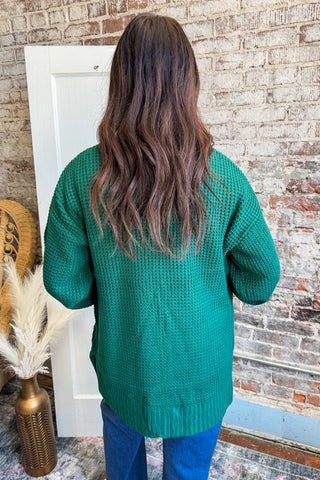 Essential Deep Hunter Green Waffle Knit Cardigan