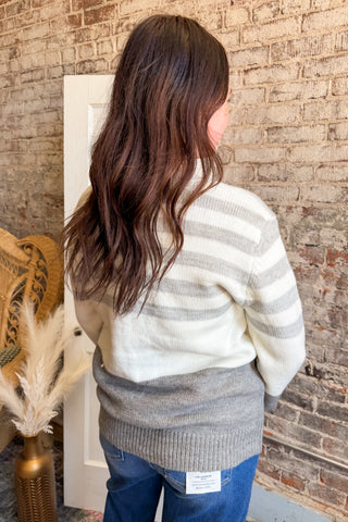 Heather Gray Striped Button Up Cardigan