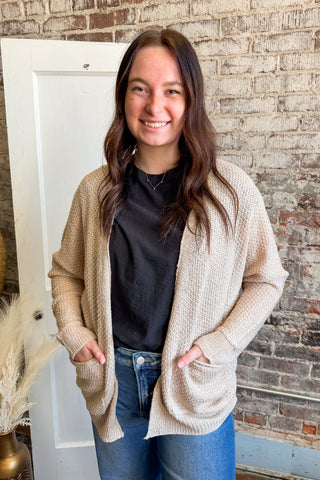 Taupe Crochet Kimono Cardigan