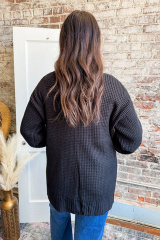 Essential Black Waffle Knit Cardigan