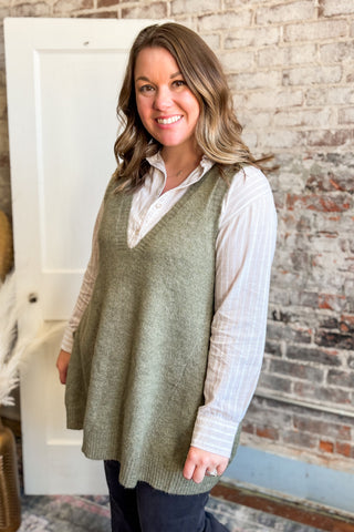 Sage V-Neck Sweater Vest Top