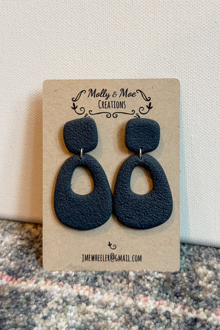 Navy Cement Stamped Clay Earrings
