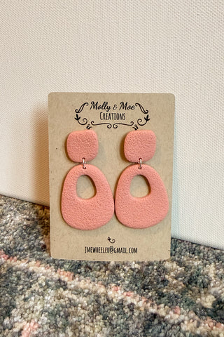 Candy Pink Cement Stamped Clay Earrings