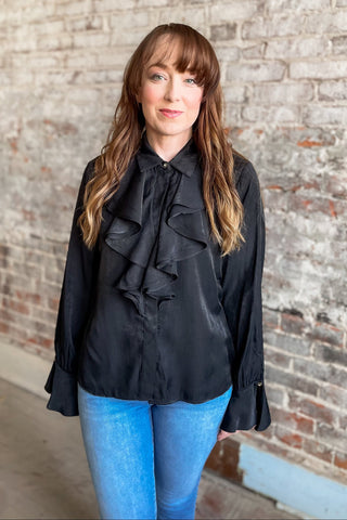 Tracy Black Ruffled Blouse