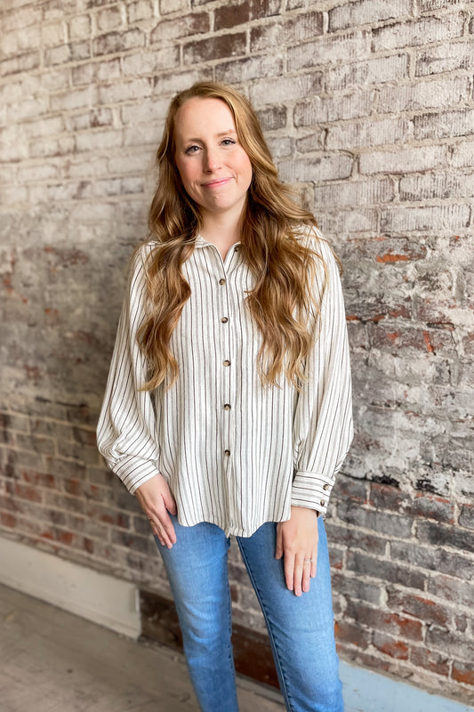 Maria Pinstripe Button Up Top