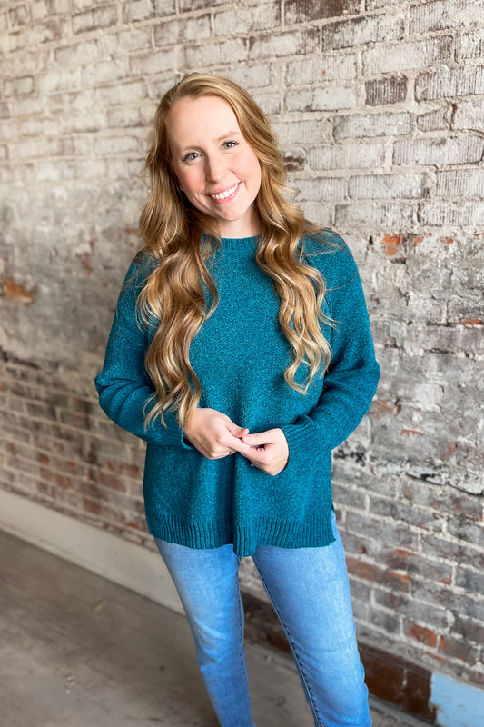 Teal Chenille Raglan Sweater