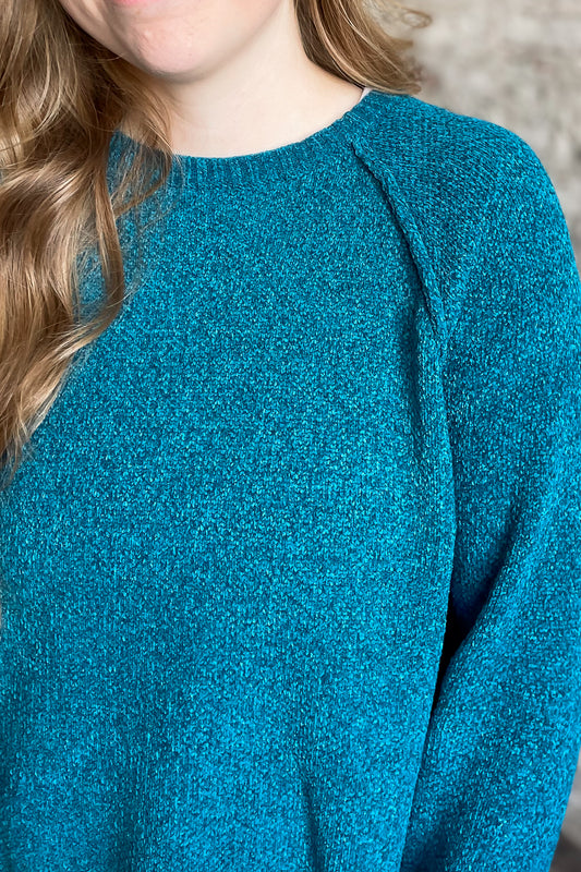 Teal Chenille Raglan Sweater