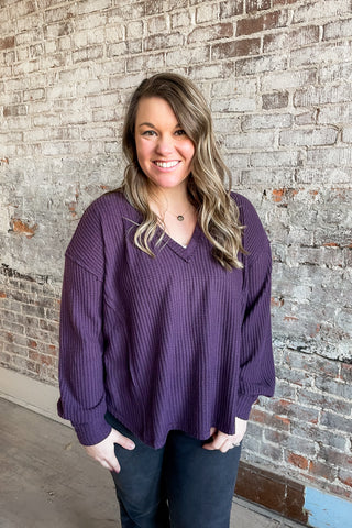 Plum Brushed Waffle Weave Top