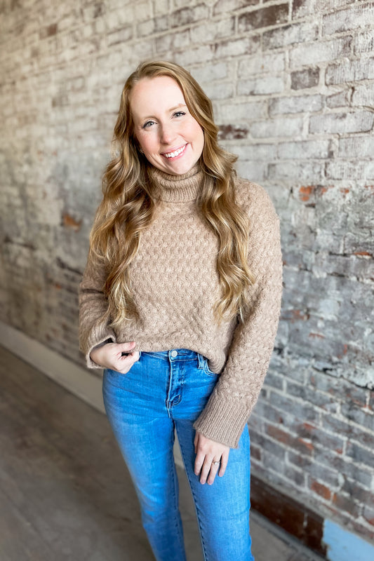 Taupe Textured Turtleneck Sweater