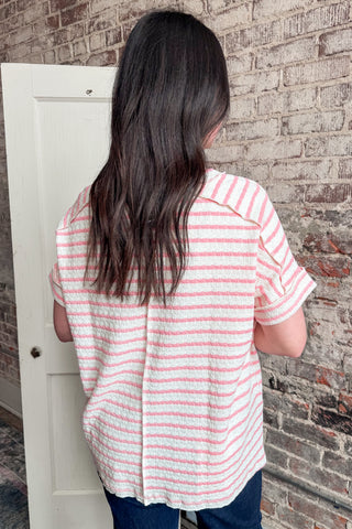 Pink Striped Jacquard Round Neck Box Top (+Curvy)