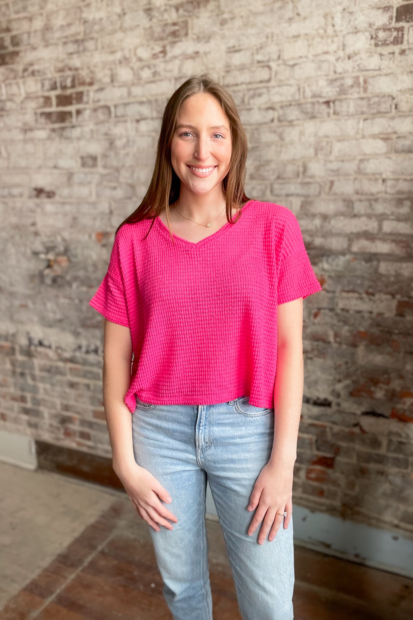 Fuchsia Fun Short Sleeve Sweater Top