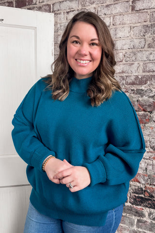 Teal Mock Neck Oversized Sweater (+Curvy)