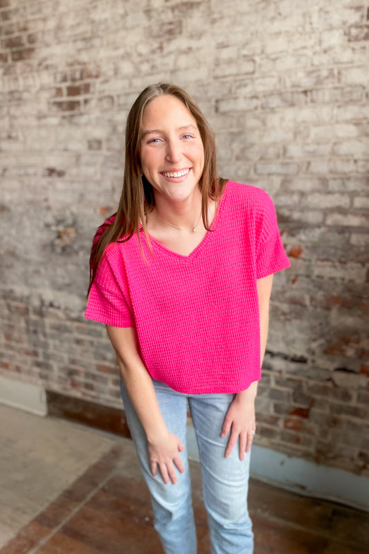 Fuchsia Fun Short Sleeve Sweater Top