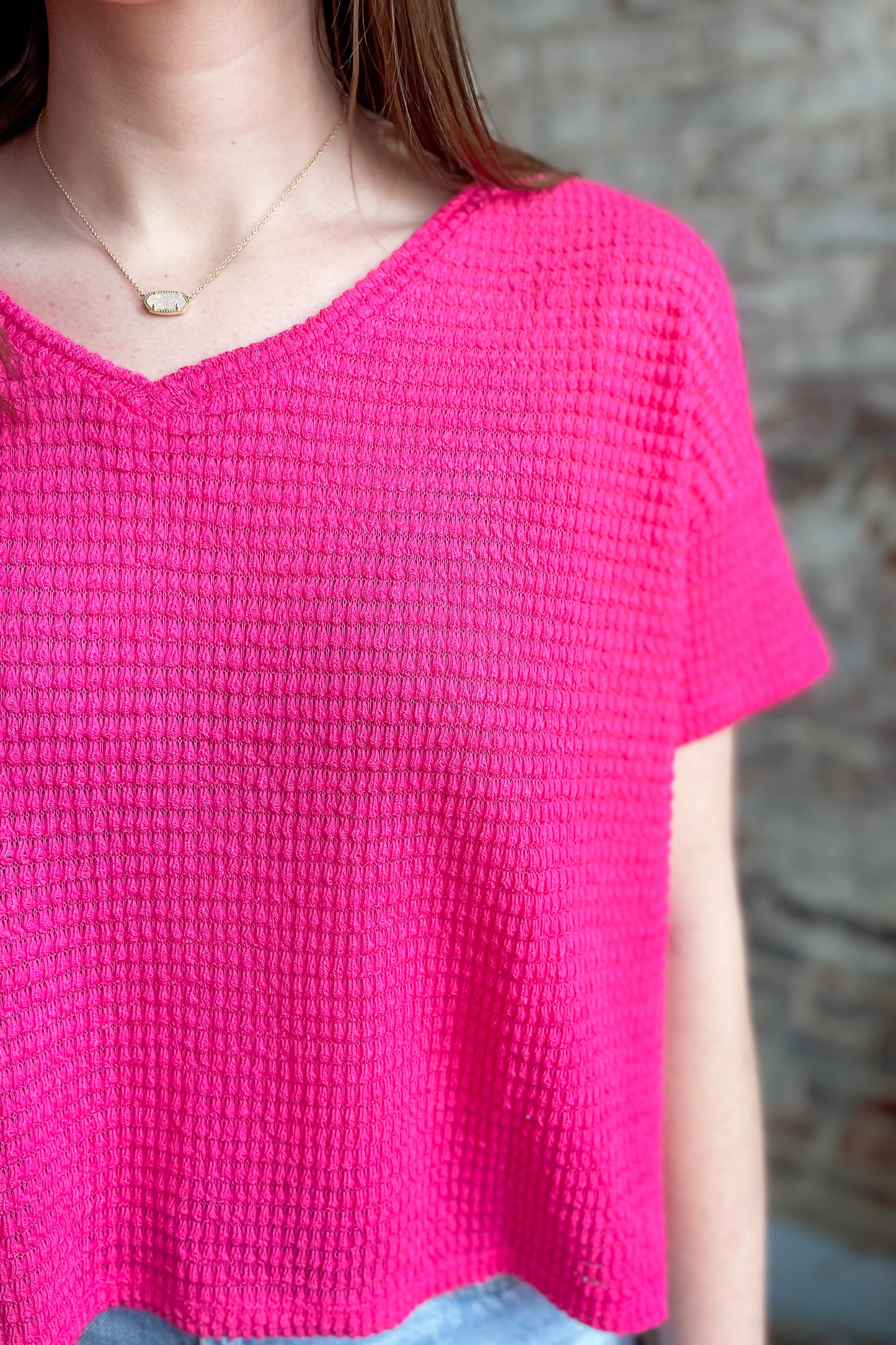 Fuchsia Fun Short Sleeve Sweater Top