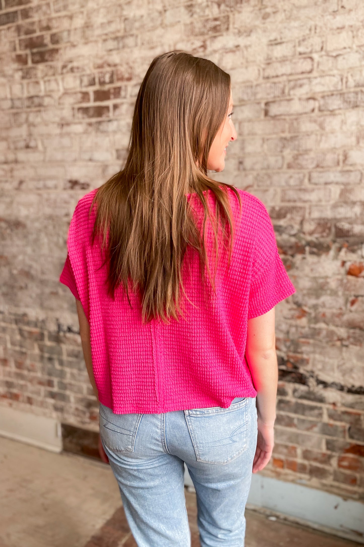 Fuchsia Fun Short Sleeve Sweater Top