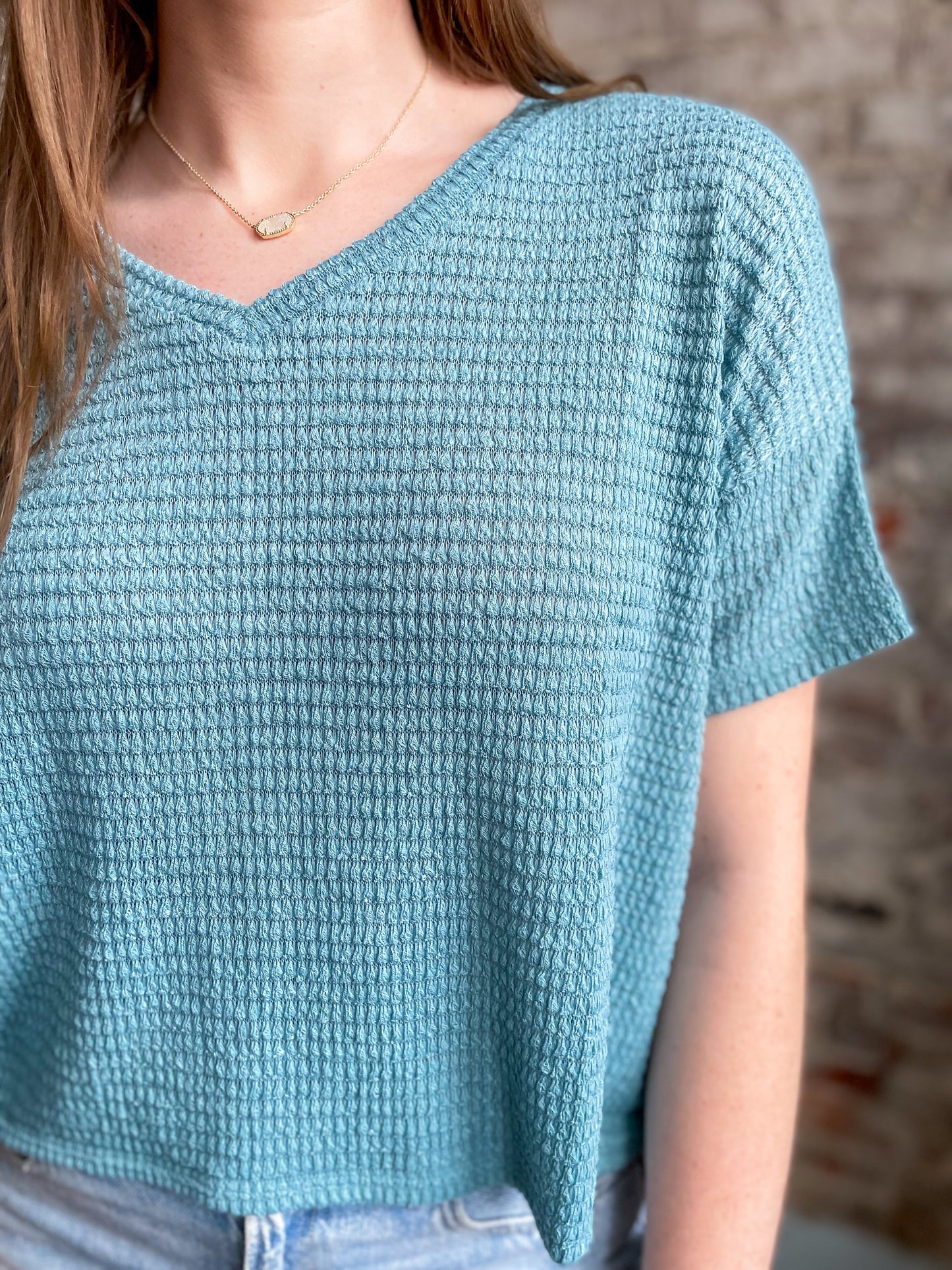 Teal Tide Short Sleeve Sweater Top