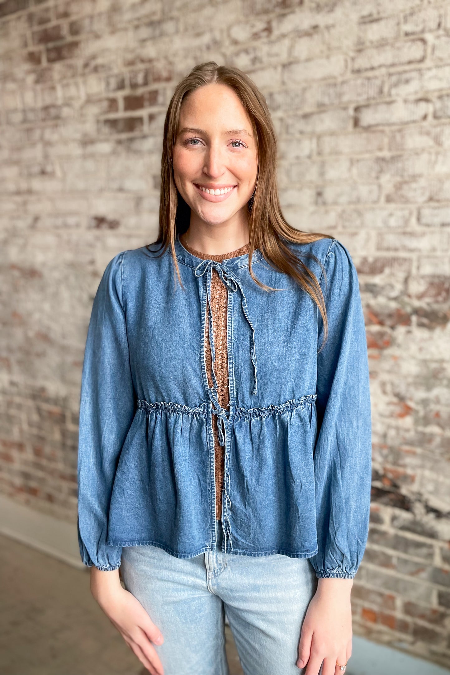 Knotted Up Denim Cardigan Top