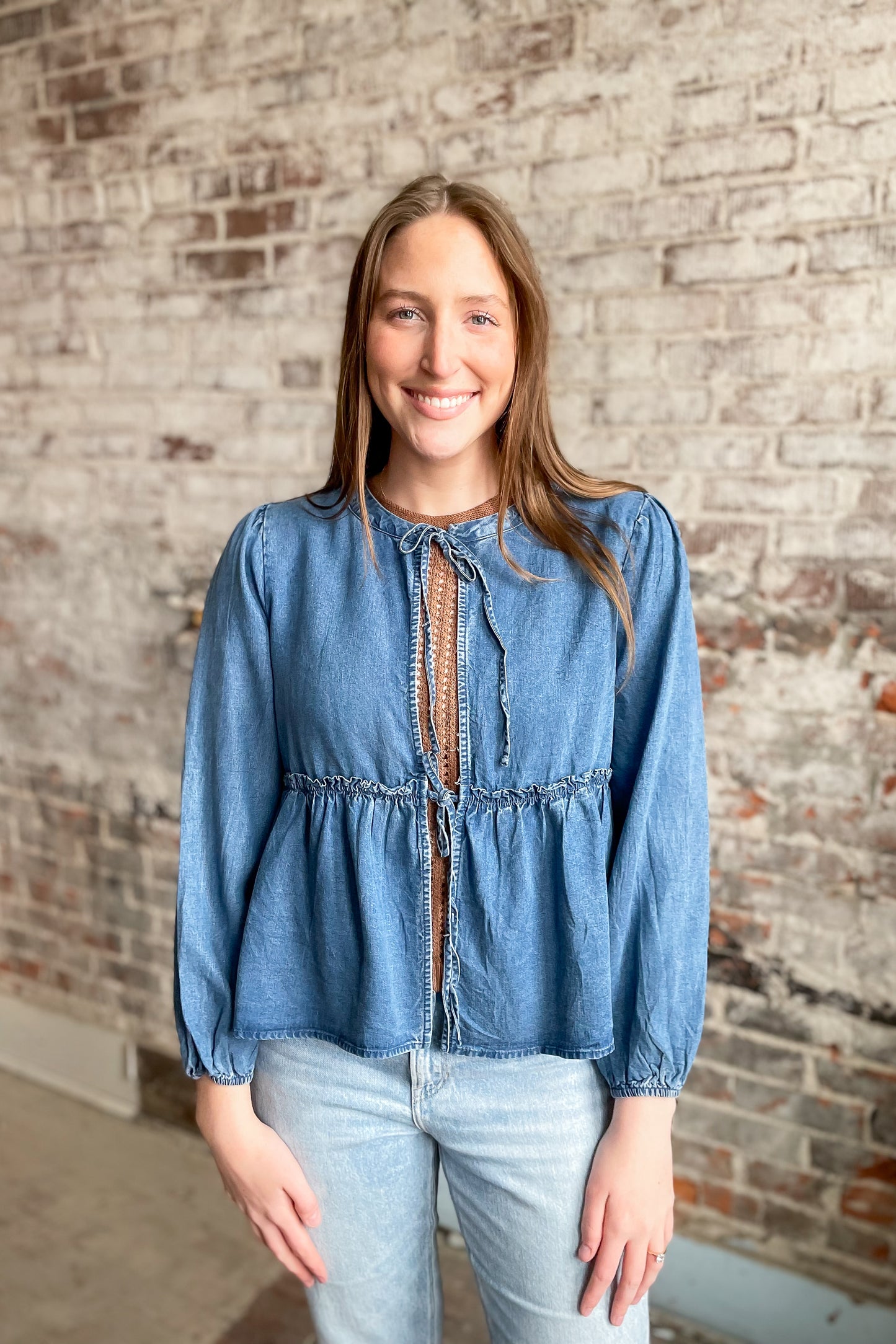 Knotted Up Denim Cardigan Top