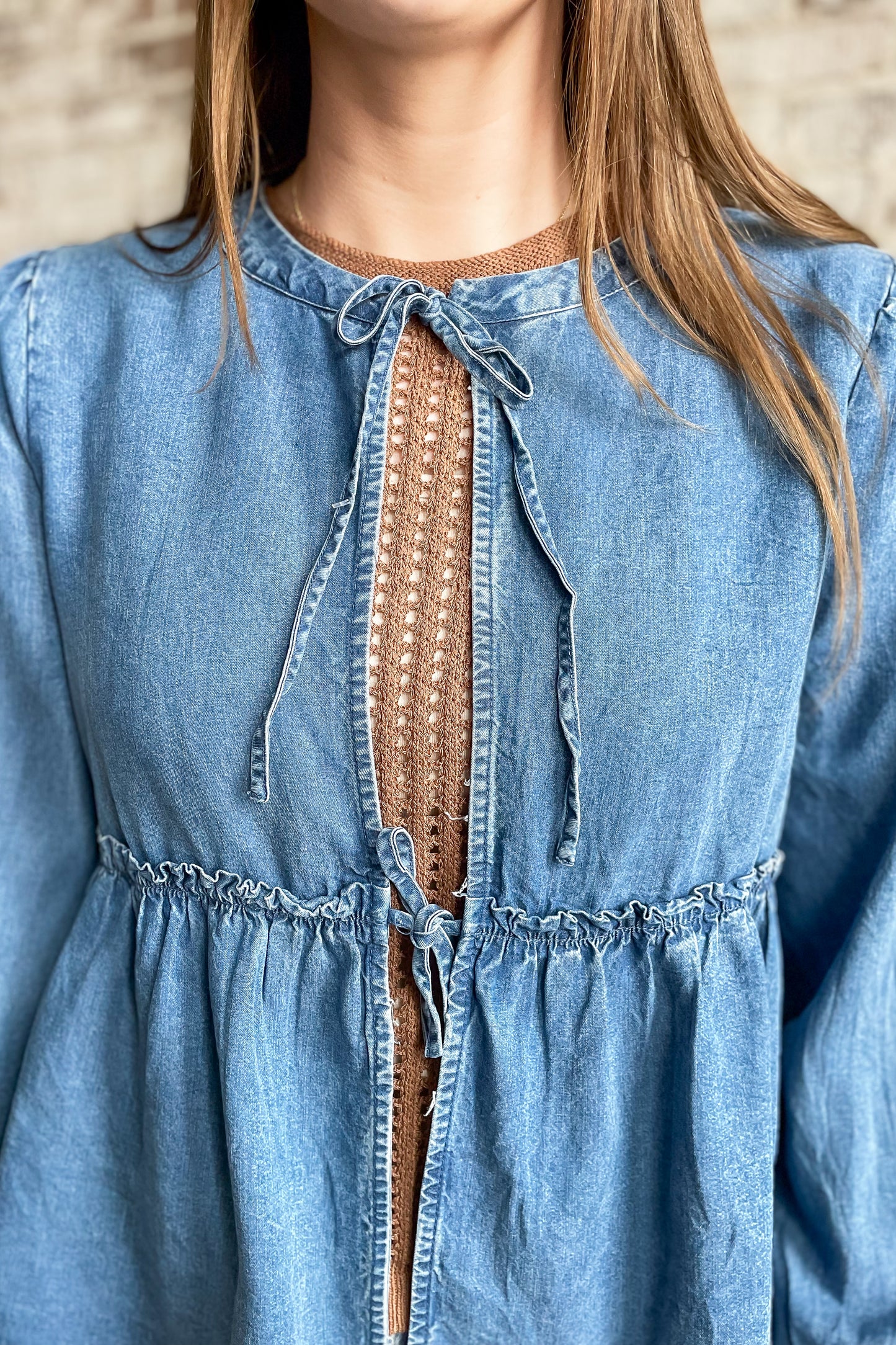 Knotted Up Denim Cardigan Top