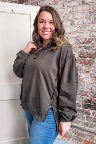 Charcoal Tamika Henley Sweatshirt