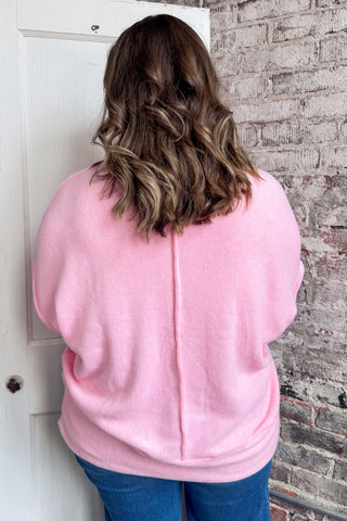 Pink Brushed Melange Oversized Sweater (+Curvy)